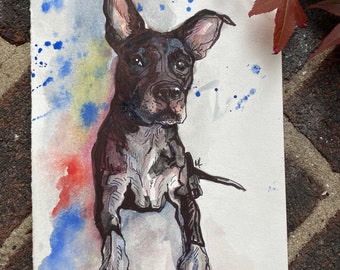 Pintura de acuarela de mascota en color personalizada y pequeña