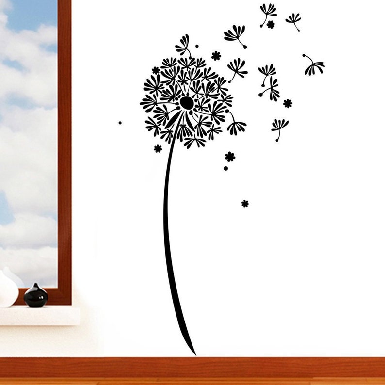 dandelion clock flower wall sticker floral seed art vinyl | etsy