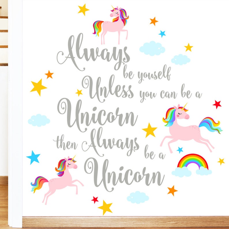 Always Be Yourself Rainbow Unicorn & Stars Girl's Quote Etsy