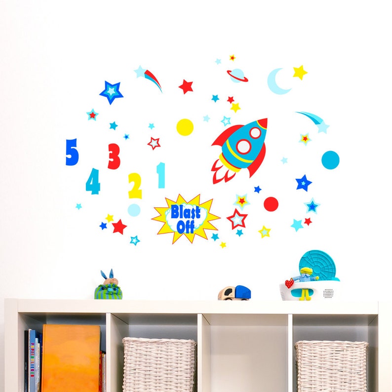 Space 54321 Blast Off Wall Sticker Boys Spaceship Rocket Etsy
