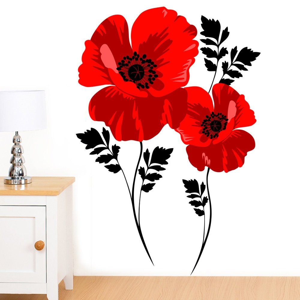 Poppy Flower Mural Wall Sticker Floral Art Vinyl Decal Etsy