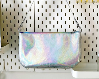 SAMPLE - Holographic Silver Baguette Bag, Jessica Bag, 90s Inspired Small Handbag/Purse, Shoulder Bag
