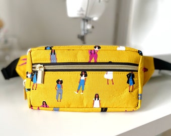 Fanny Pack, Yellow Feminist Fanny Pack, Festival Bag, Belt Bag, Reign Fabric