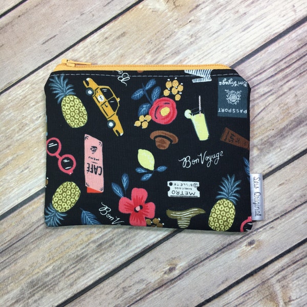 Coin Pouch, Change Purse, Change Pouch, Coin Purse, Zippered Pouch, Rifle Paper Les Fleurs Bon Voyage Fabric, Small Wallet, Traveller Gift