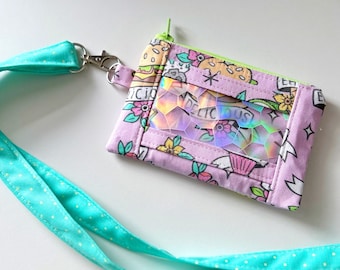 ID Badge Lanyard, Lavender Food Tattoos, Zipper Pouch ID Holder, Breakaway Clasp Lanyard