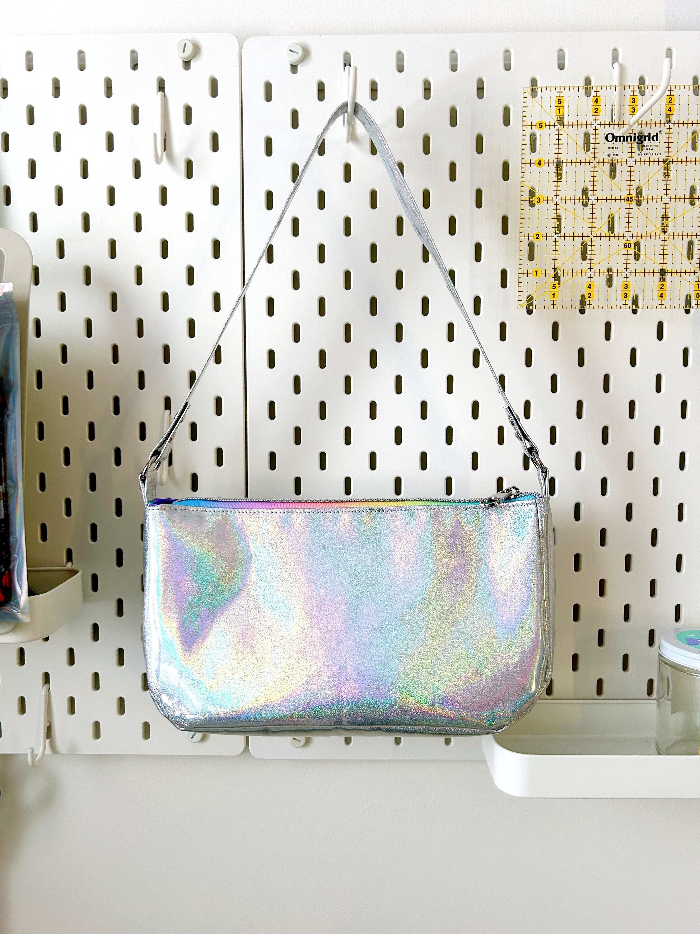 SAMPLE Holographic Silver Baguette Bag Jessica Bag 90s Inspired Small Handbag Purse Shoulder Bag