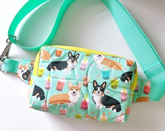 Fanny Pack, Aqua Corgis & Junk Food, Alpen Belt Bag, Festival Bag, Belt Bag, Waist Bag, Hip Pack, Quilted Belt Bag