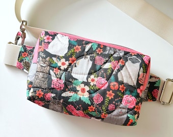 Fanny Pack, Floral Cats, Alpen Belt Bag, Festival Bag, Belt Bag, Waist Bag, Hip Pack, Quilted Belt Bag