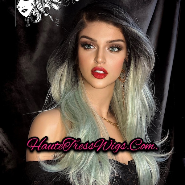 Dark Root, Ombre, Mint Green wig, Pastel wig, Bombshell Wig, Lace Front Wig,  Kylie Jenner wig,  - Mentosa