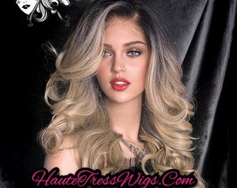 Balayage Askblond, Ombreblond, Rotad, Mörk Rot, Bombshellperuk, Förplockad Hårlinje, HD Transparent Spets, Fri Avsked, Lace Front Peruk