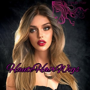 Ombre,  Balayage,  Golden Ash,  Blonde Mix,  Human Hair Blend,  Bombshell Wig, Realistic Wig, Highlights, Brown root,  Lace Front Wig