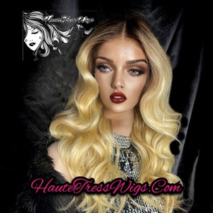 Ombre, Balayage, Brown Root, Blonde, Retro Waves, Bombshell Wig, Pre-Plucked Hairline, HD Transparent Lace, Lace Front Wig - Ombre Mahoney