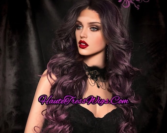 Dark Lavender Wig, Purple Mix Wig, Bombshell Wig,Pastel Wig,  Realistic Wig, Ombre Wig, Heat Safe Wig, Human Hair Blend, Lace Front Wig