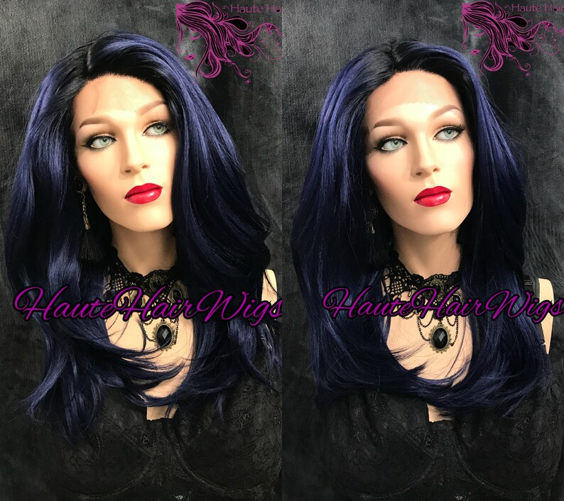 Blue Ombre Human Hair Blend Lace Front Wig Topazia Etsy
