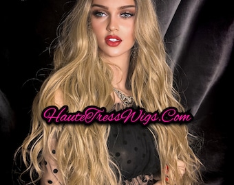 WARM BROWN Beige BLONDE Ombre - Dark Roots Swiss Lace Front  display picture 1