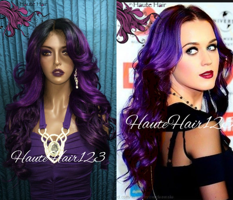 Katy Perry Purple Ombre Human Hair Blend Realistic Lace Front Etsy