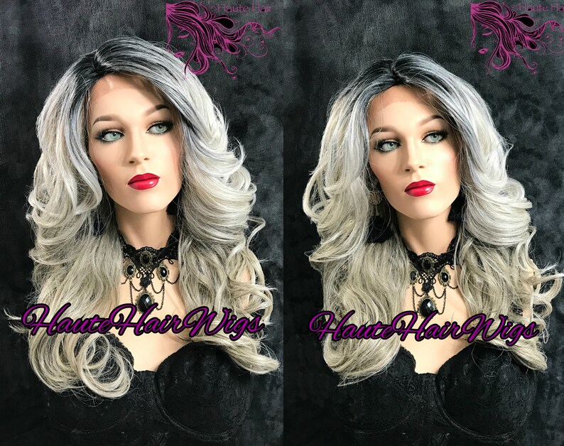 Multitone Gray Ombre Human Hair Blend Lace Front Wig Myrsky Etsy