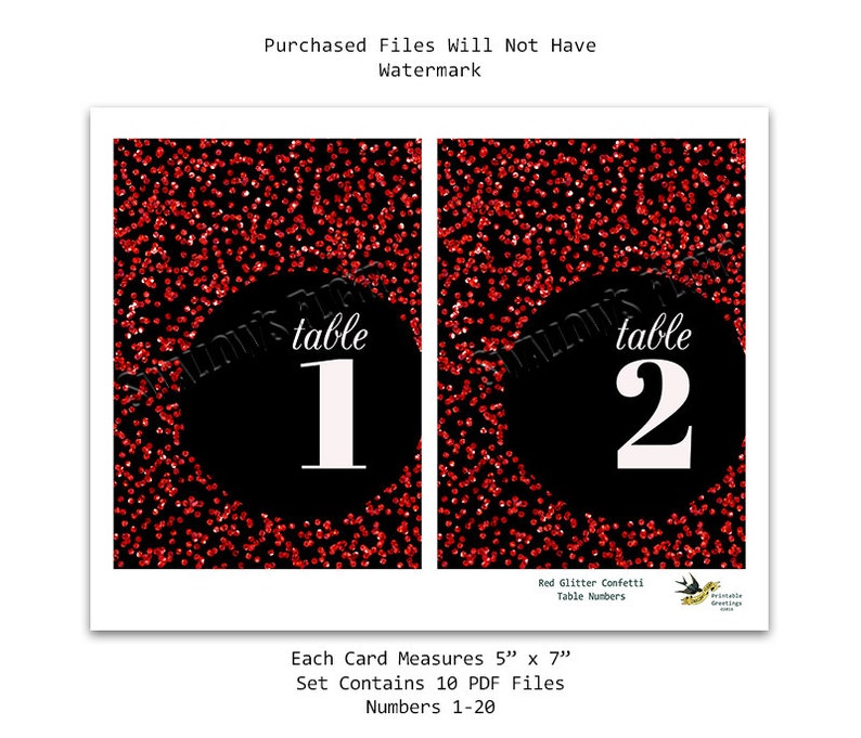 printable red glitter table numbers set 1 20 table signs
