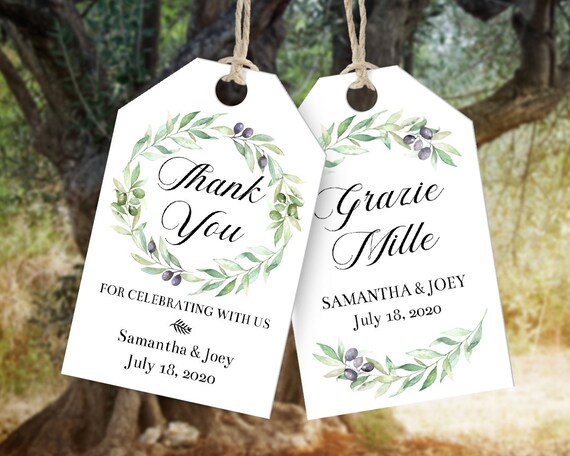 Printable Wedding Favor Tags Editable Pdf Olive Greenery Diy Etsy