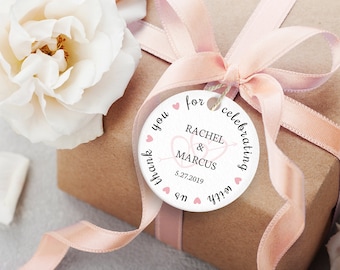 Printable Wedding Favor Tags ~ Editable PDF Heart DIY Gift Labels ~ Instant Download ~ 2-Inch Round Thank You, Pink Heart Arrow
