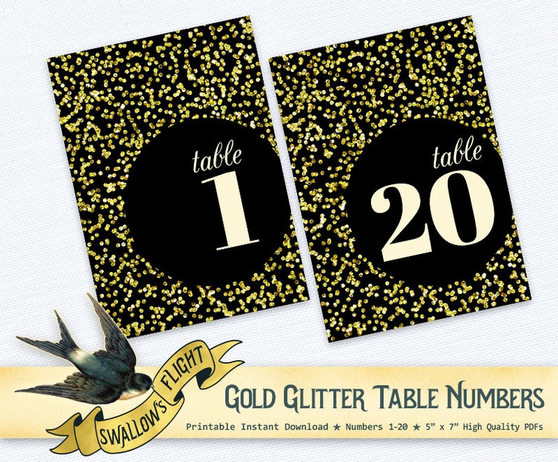 printable gold glitter table numbers set 1 20 table signs etsy