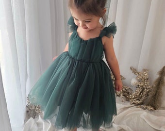 Chloe Green Flutter Sleeve Dress