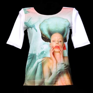 T-shirt, Designer T-shirt, Organic Cotton T-shirt, Supima Cotton, Collectible Top, Digital Print, Luxury Woman&#39;s Top, White Organic Cotton