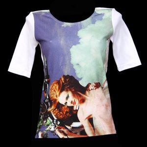 T-shirt, Designer T-shirt, Organic Cotton T-shirt, Supima Cotton, Collectible Top, Digital Print, Luxury Woman&#39;s Top, White Organic Cotton.