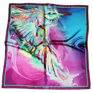 Silk Scarf, Collectible Art, Luxury Silk Scarf, Digital Print, Rare Silk Scarf, Gift for Woman, Purple, Blue, Hand-rolled hemming scarf.