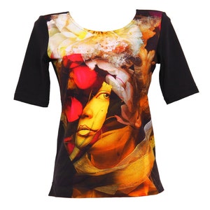 Black T-shirt with Digital Print for Women