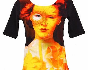 Bluzki damskie, odzież z nadrukiem cyfrowym, kolorowe koszule damskie, odzież Etsy, czarne bluzki damskie, moda damska, sklep z odzieżą, topy designerskie