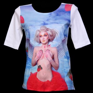 T-shirt, Designer T-shirt, Organic Cotton T-shirt, Supima Cotton, Collectible Top, Digital Print, Luxury Woman's Top, White Organic Cotton.