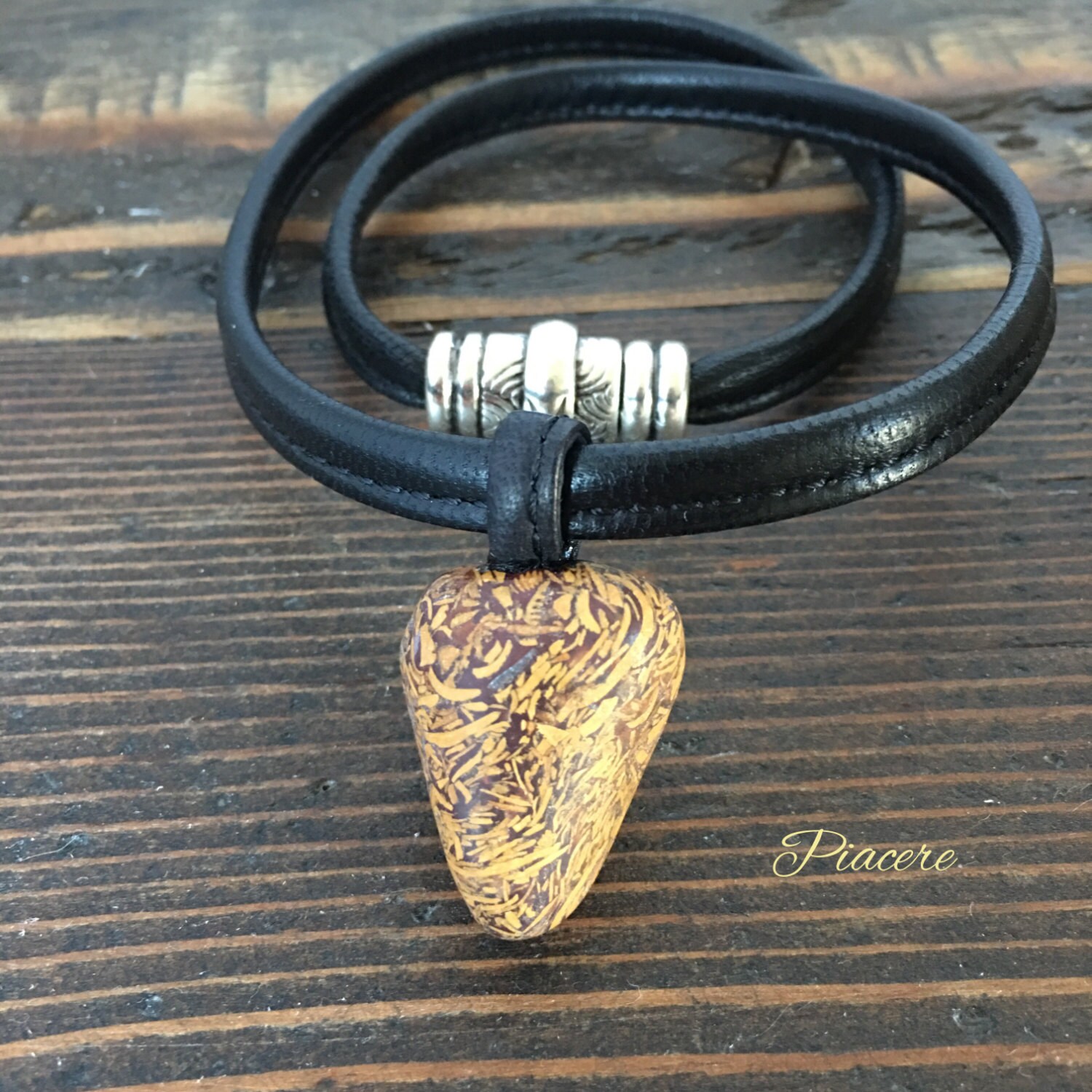 Sea Fossil Jasper with Nappa Leather Choker gift for him Etsy