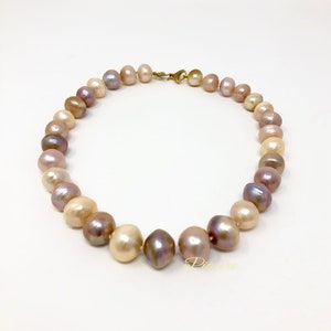 Natural large mixed pink knotted Baroque pearl necklace,  Organic shape large freshwater pearl necklace