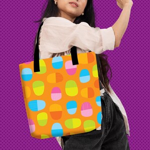ショッピング用幾何学トートバッグ モダンレトロデザインパターン ハンドバッグ レディース ファッションアクセサリー ビーチバッグ 毎日持ち運べるカラフルセット