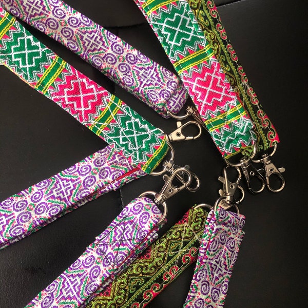 Key fobs, Hmong inspired Key Fob| Wristlet | wrist-lanyards for keys, card holders | Key holder| card fob| asian textile key fob