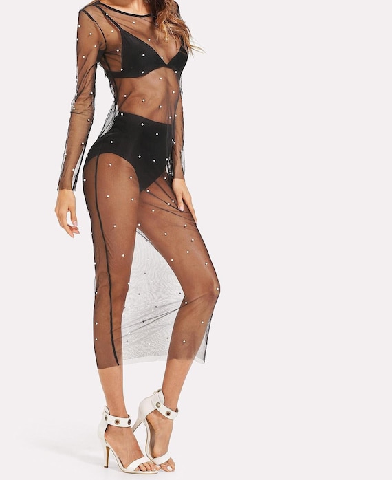 Black mesh dress with bodysuit discount