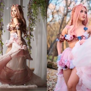 woodland fairy wedding dress, fairy cosplay dress, couture dress, floral wedding skirt, rave dress, festival skirt, fairy cosplay outfit
