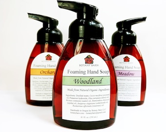 Foaming Liquid Hand Soap. Made from Organic Oils of Coconut, Olive, Castor & Jojoba. Scented with Essential Oils. Floral, Woodsy or Citrus.