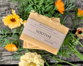 Jabón calmante orgánico sin aroma de zanahoria y caléndula. Jabón natural para piel sensible. Jabón vegano artesanal en barra con proceso en frío y manteca de karité.