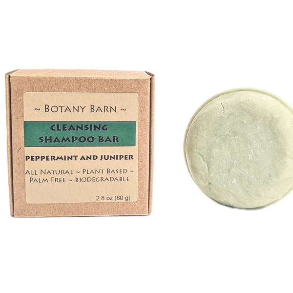 Natural Cleansing Shampoo Bar Scented with Peppermint, Juniper Berry, Cedarwood for Normal Hair Types to Oily. Vegan, Palm Free Solid Bar