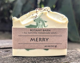 All Natural Spearmint, Rosemary, Peppermint Scented Christmas Soap. Holiday Special. Handmade Organic Vegan Cold Process Botanical Bar Soap.