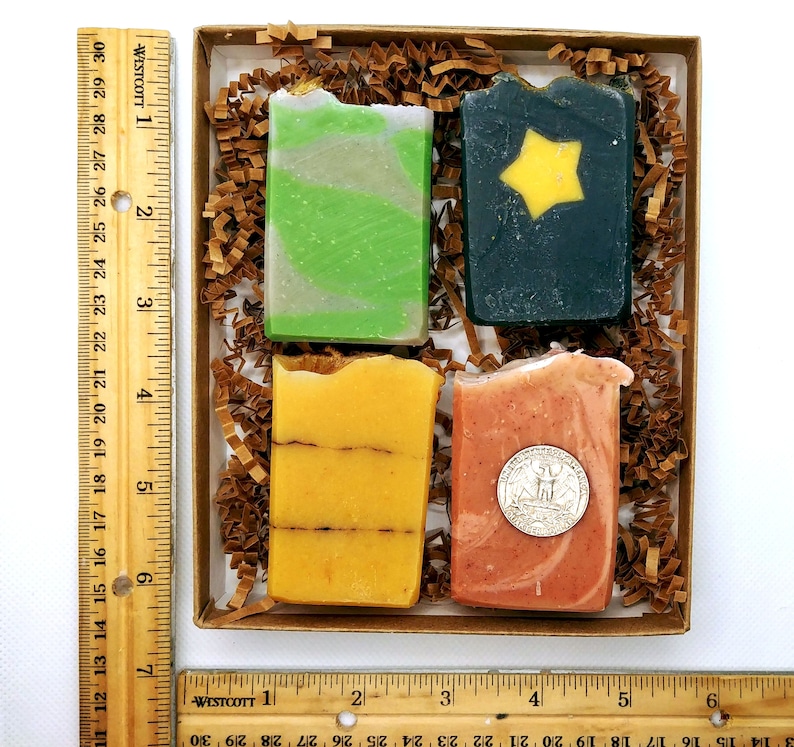 4 Small Soap Gift Set of Organic Handmade Soaps, Four Half Soap Variety Pack, Birthday Gift Idea, Mini Artisan Soaps, Gift under 20 dollars image 2