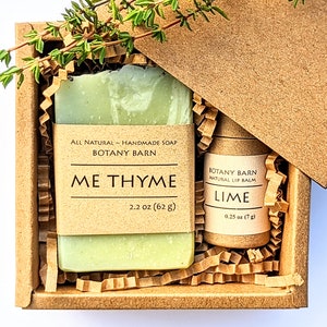 Small Soap Gift Set. Mini Half Bar Soap & Organic Lip Balm. Artisan Guest Soap, Little Hostess Present Idea, Under 15 dollars. Inexpensive