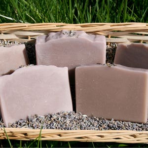 Natural Bar of Handmade Organic Lavender Soap. Luxury Cold Process Soap, 100% Vegan Artisan Homemade Skincare with Purple Clay & Shea Butter image 4