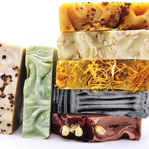 7 Large 4.5 oz Bars of Organic Soaps. Choose Any Seven Handmade Cold Process Soaps, Mixed Pack Soaps. Select Woodsy, Herbal, Floral, Citrus