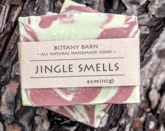All Natural Peppermint Scented Soap. Jingle Smells Holiday Special. Handmade Organic Christmas Bar Soap. Botanical Cold Process Vegan Soap
