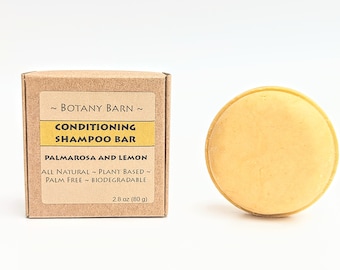 All Natural Conditioning Shampoo Bar with Lemon, Palmarosa. Dry or Normal Hair Types. Vegan, Palm Free Solid Bar. Plastic Free Plant Based