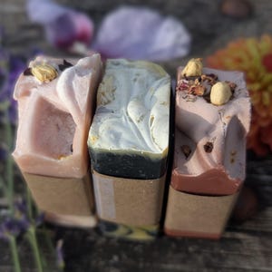 3 Small Organic Soaps, Half Mini Bars of Soap for Guests or as Samples. Cold Process Soap, Homemade Little Tester Soap, Mixed Pack Soaps Set