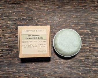 Shampoo Bar Scented with Peppermint, Juniper & Cedarwood. Natural Cleansing Bar for Normal Hair Types to Oily. Vegan Palm Free Solid Bar.